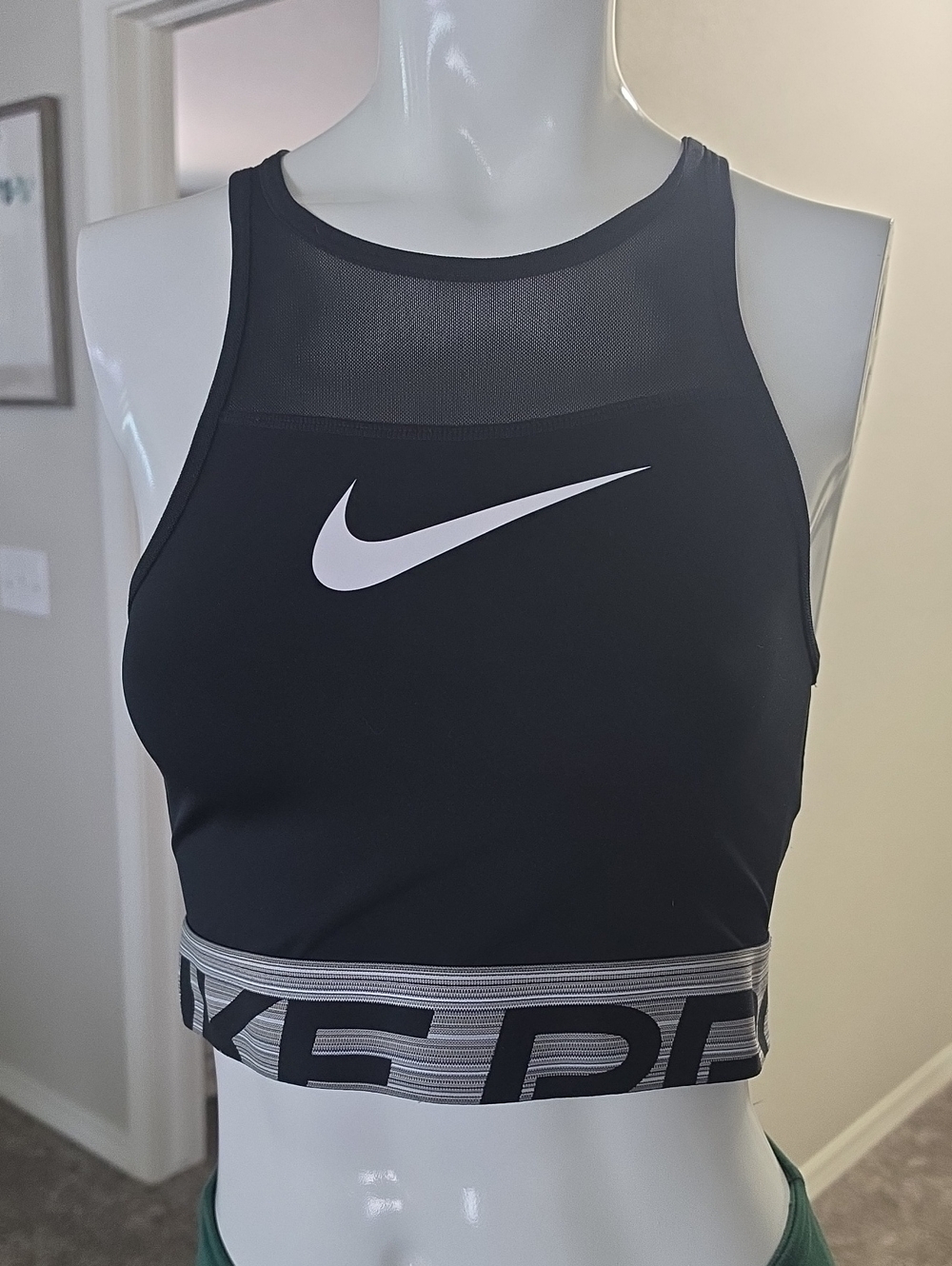 Nike Black & White High-Neck Cropped Sports Bra with Branded Band